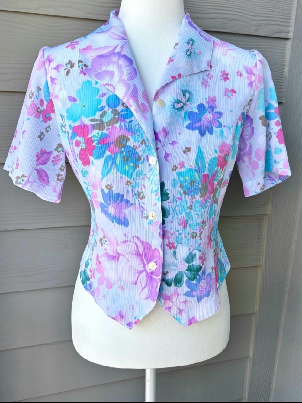 Vintage Allison Daley Pastel Floral Button Front Blouse Petite 6P Cottage